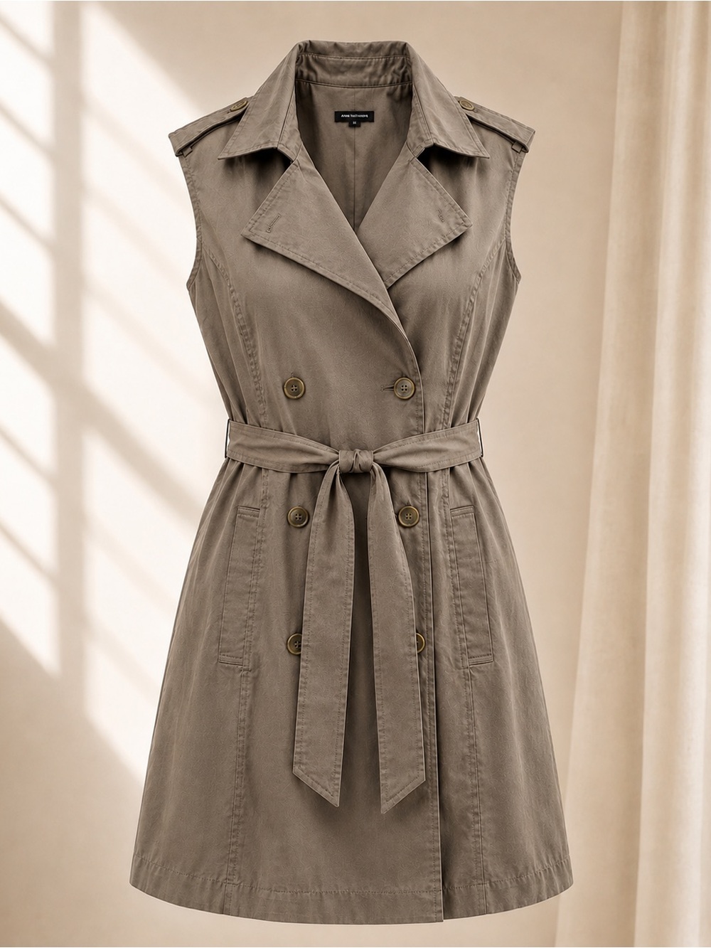 Ann Taylor Taupe Sleeveless Belted Trench Utility Dress Size 10